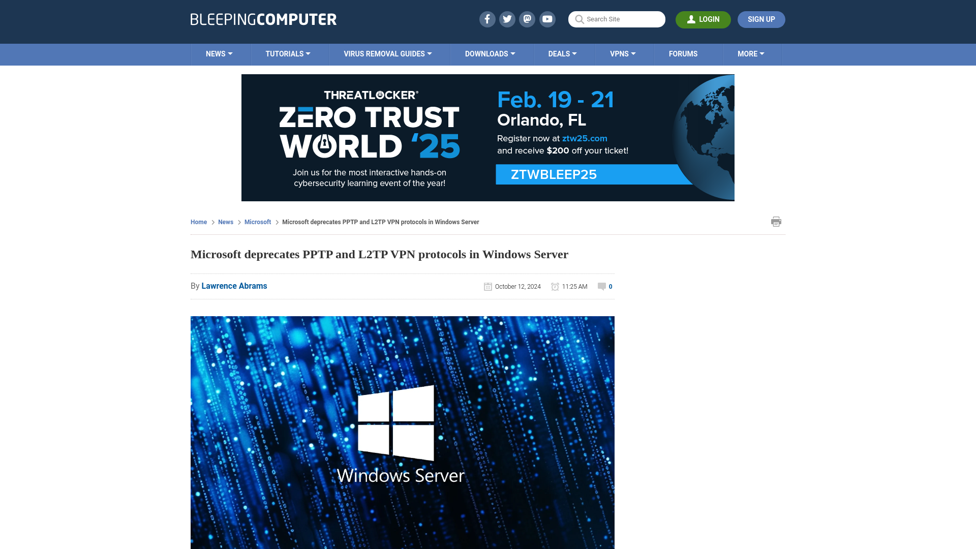 Microsoft deprecates PPTP and L2TP VPN protocols in Windows Server