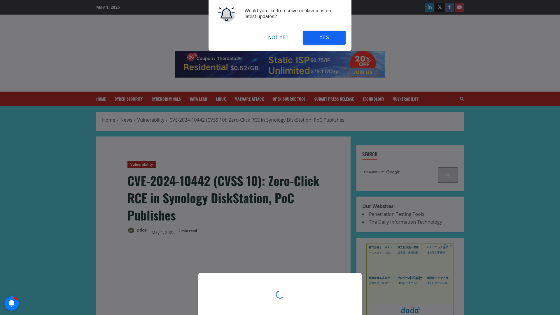 CVE-2024-10442 (CVSS 10): Zero-Click RCE in Synology DiskStation, PoC Publishes