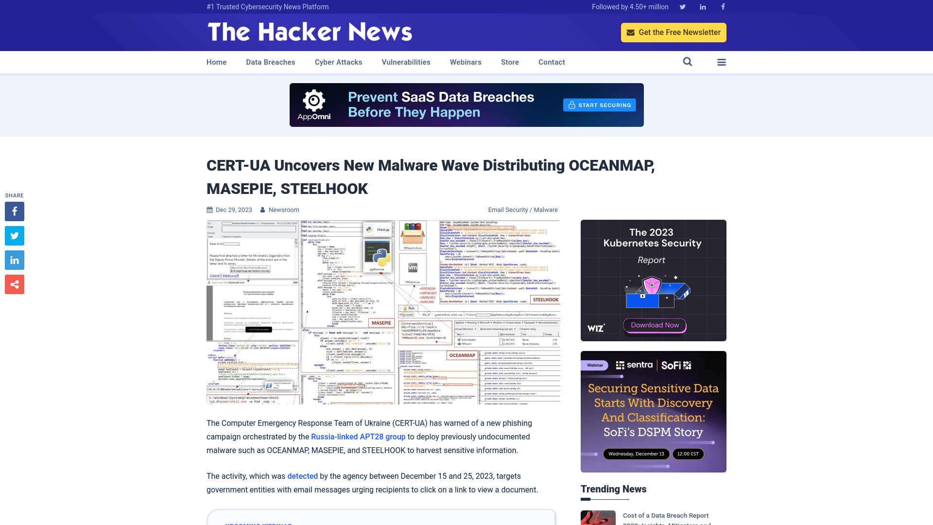 CERT-UA Uncovers New Malware Wave Distributing OCEANMAP, MASEPIE, STEELHOOK