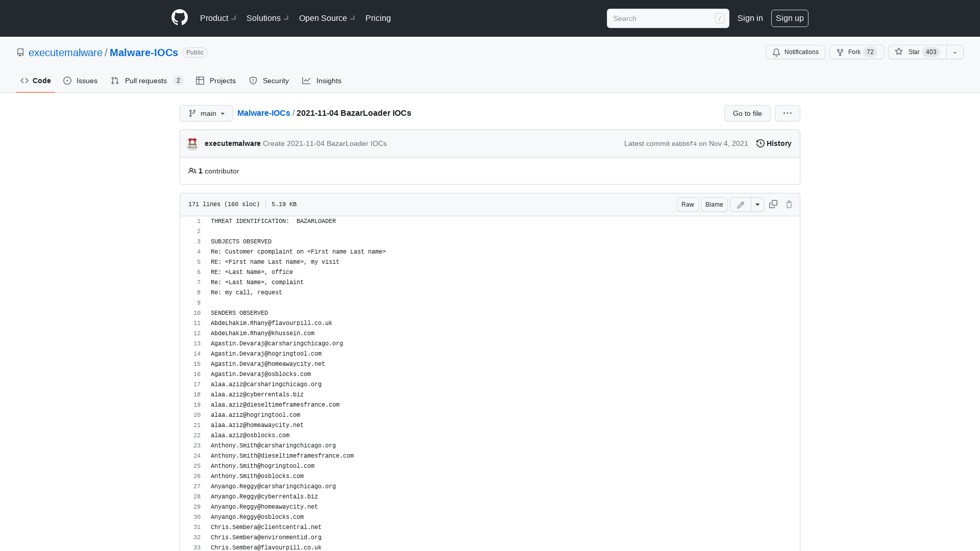Malware-IOCs/2021-11-04 BazarLoader IOCs at main · executemalware/Malware-IOCs · GitHub