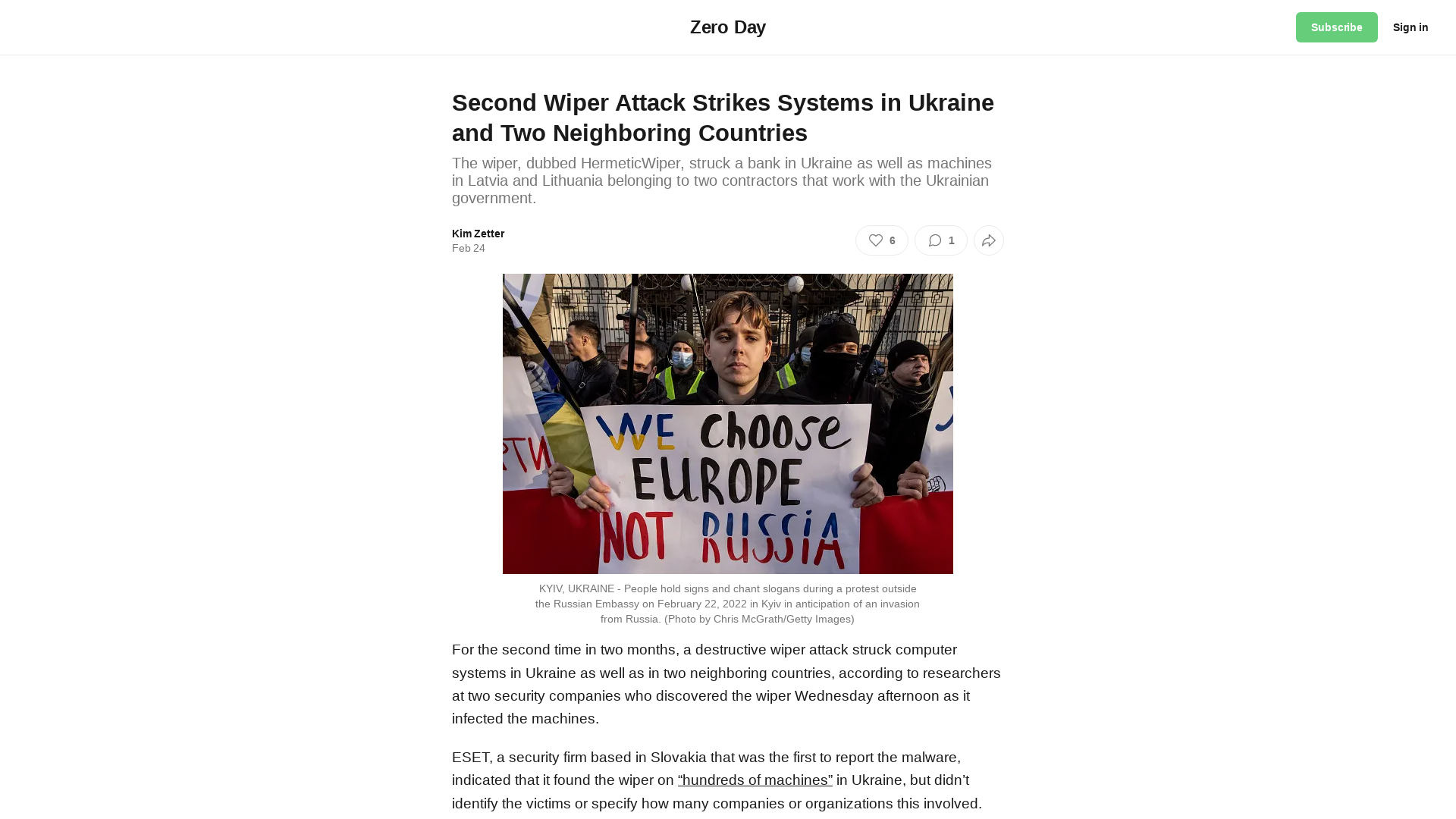 Second Wiper Attack Strikes Systems in Ukraine and Two Neighboring Countries