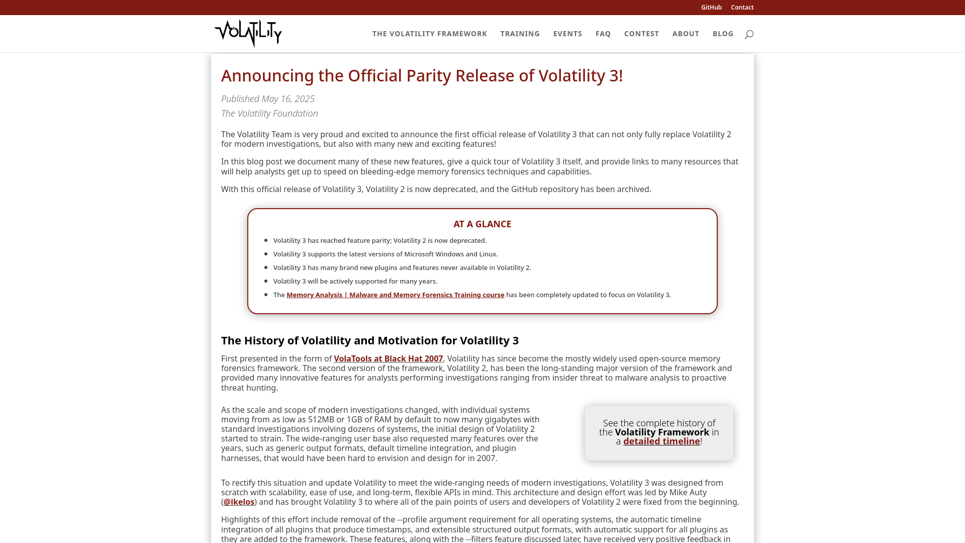 Announcing the Official Parity Release of Volatility 3! - The Volatility Foundation - Promoting Accessible Memory Analysis Tools Within the Memory Forensics Community