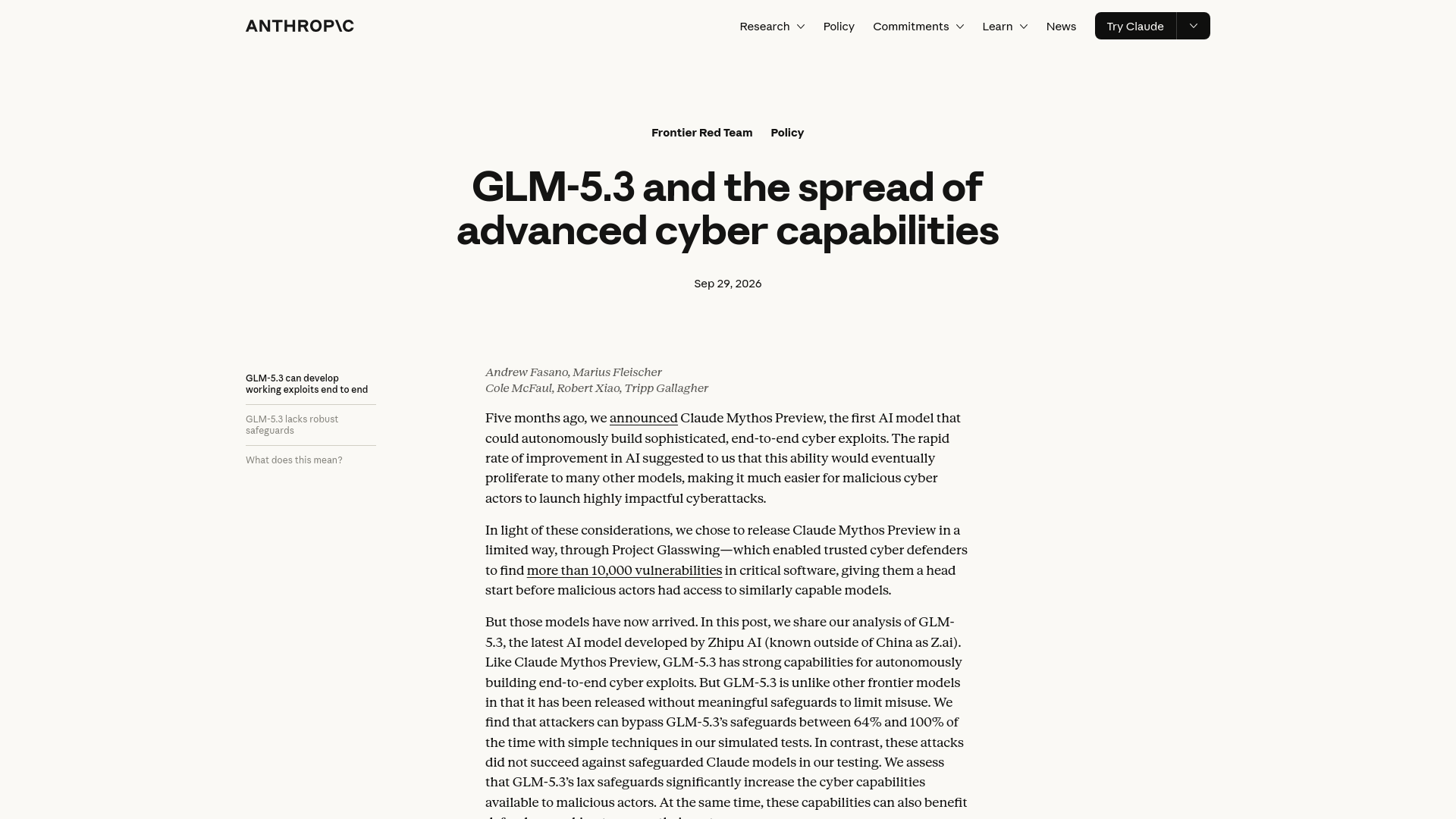 GLM-5.3 and the spread of advanced cyber capabilities \ Anthropic