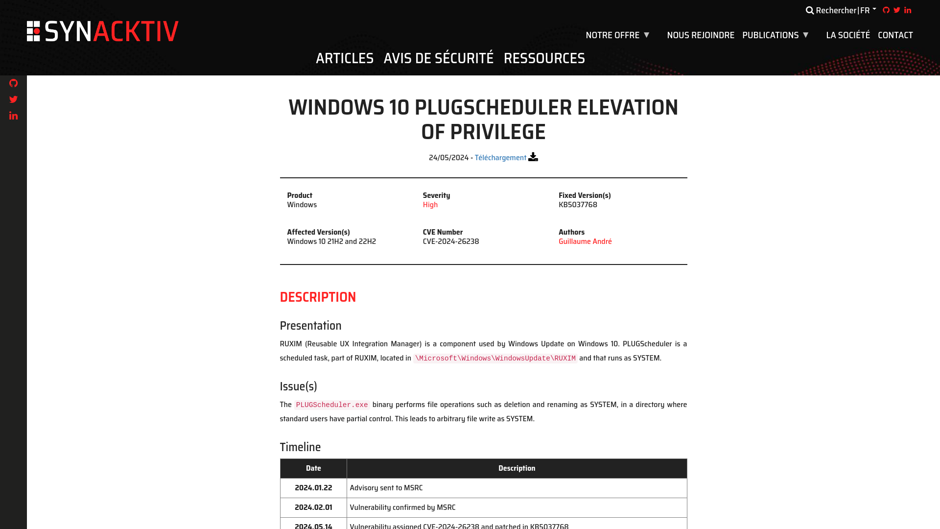 Windows 10 PLUGScheduler Elevation of Privilege