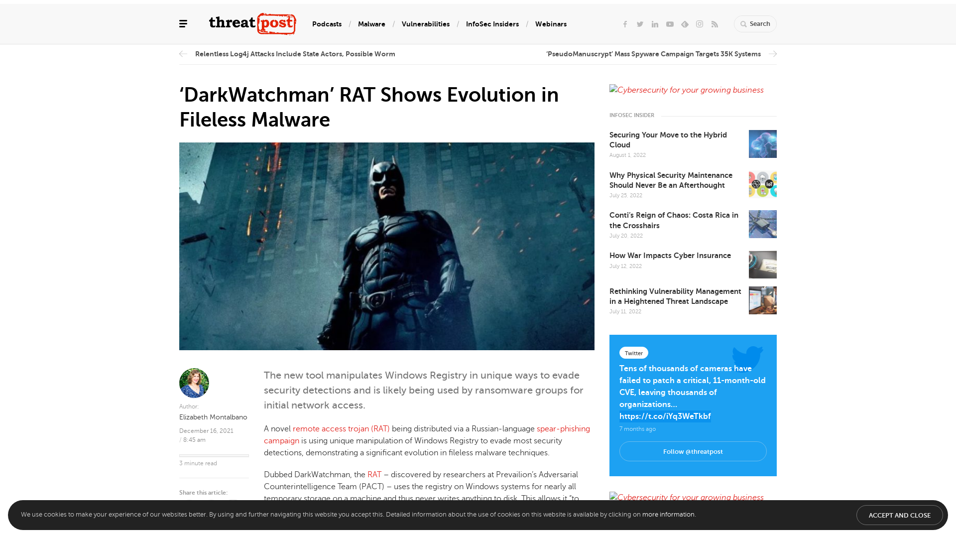 ‘DarkWatchman’ RAT Shows Evolution in Fileless Malware | Threatpost