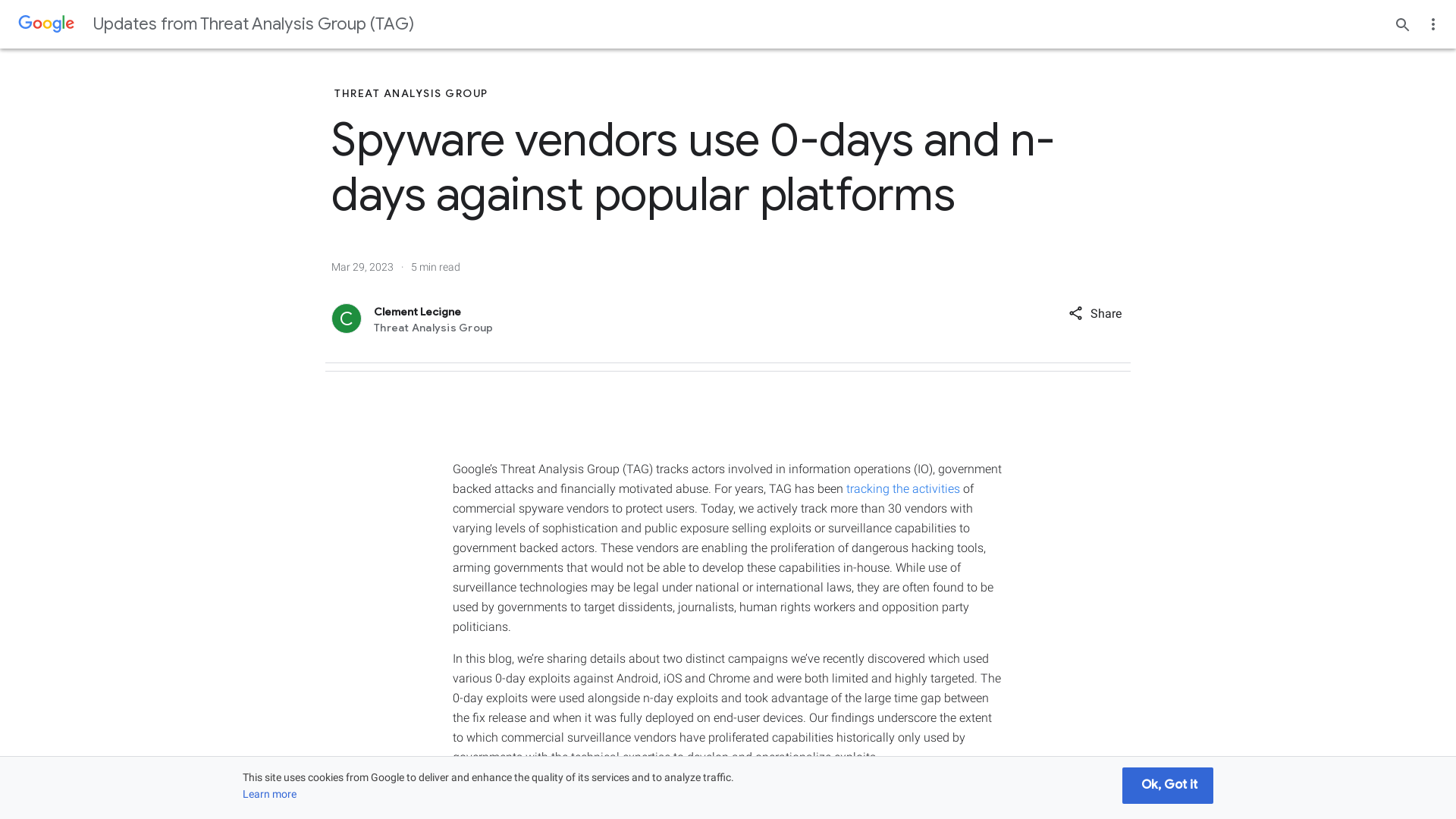 Spyware vendors use 0-days and n-days against popular platforms