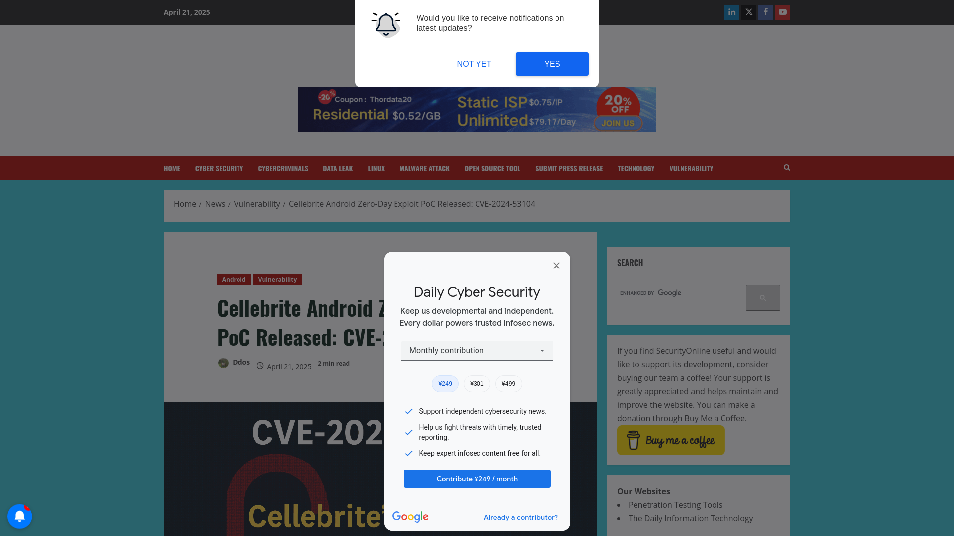 Cellebrite Android Zero-Day Exploit PoC Released: CVE-2024-53104