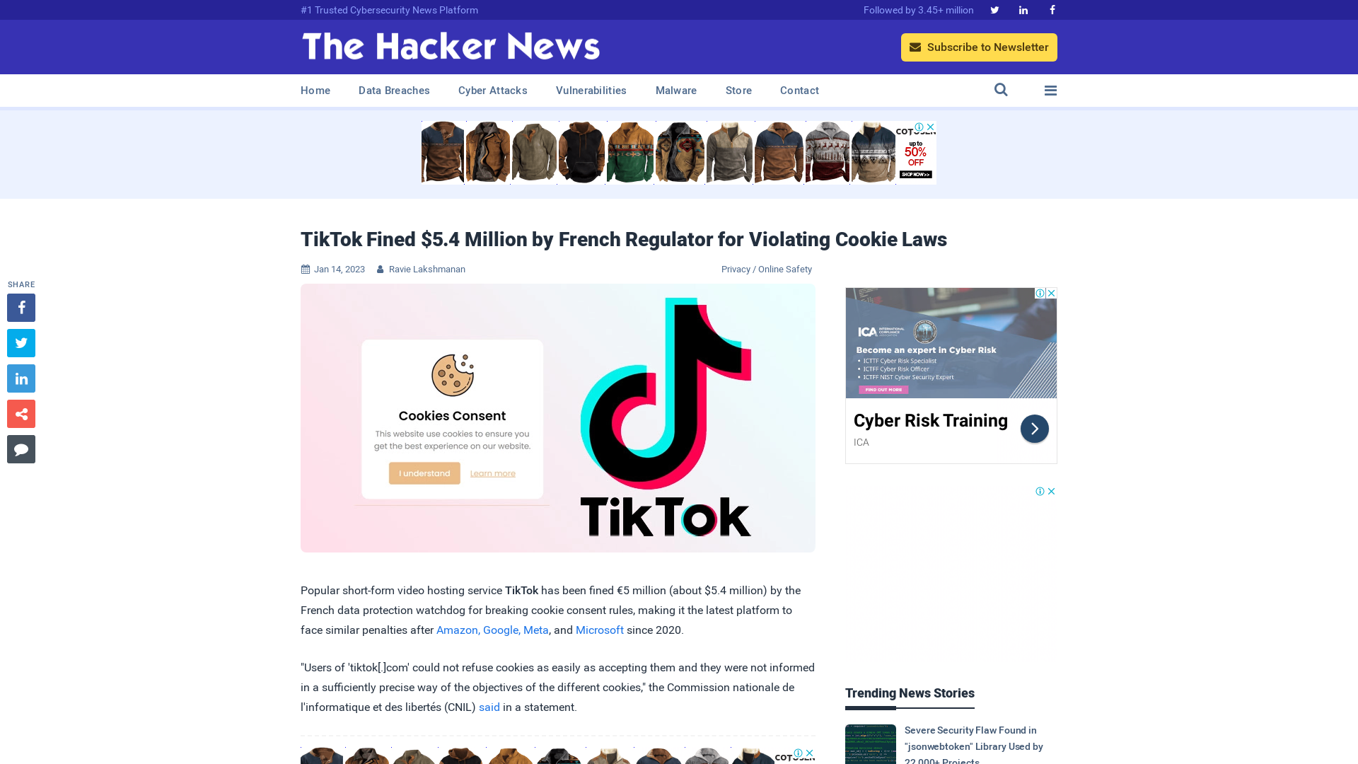 TikTok Fined $5.4 Million by French Regulator for Violating Cookie Laws