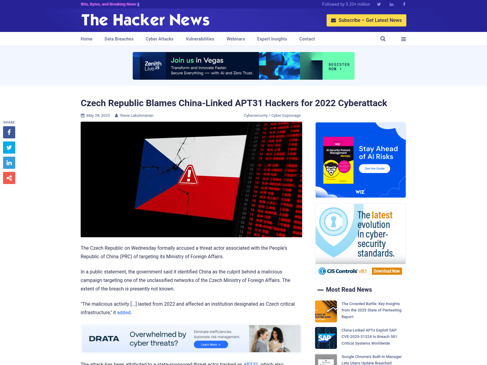 Czech Republic Blames China-Linked APT31 Hackers for 2022 Cyberattack