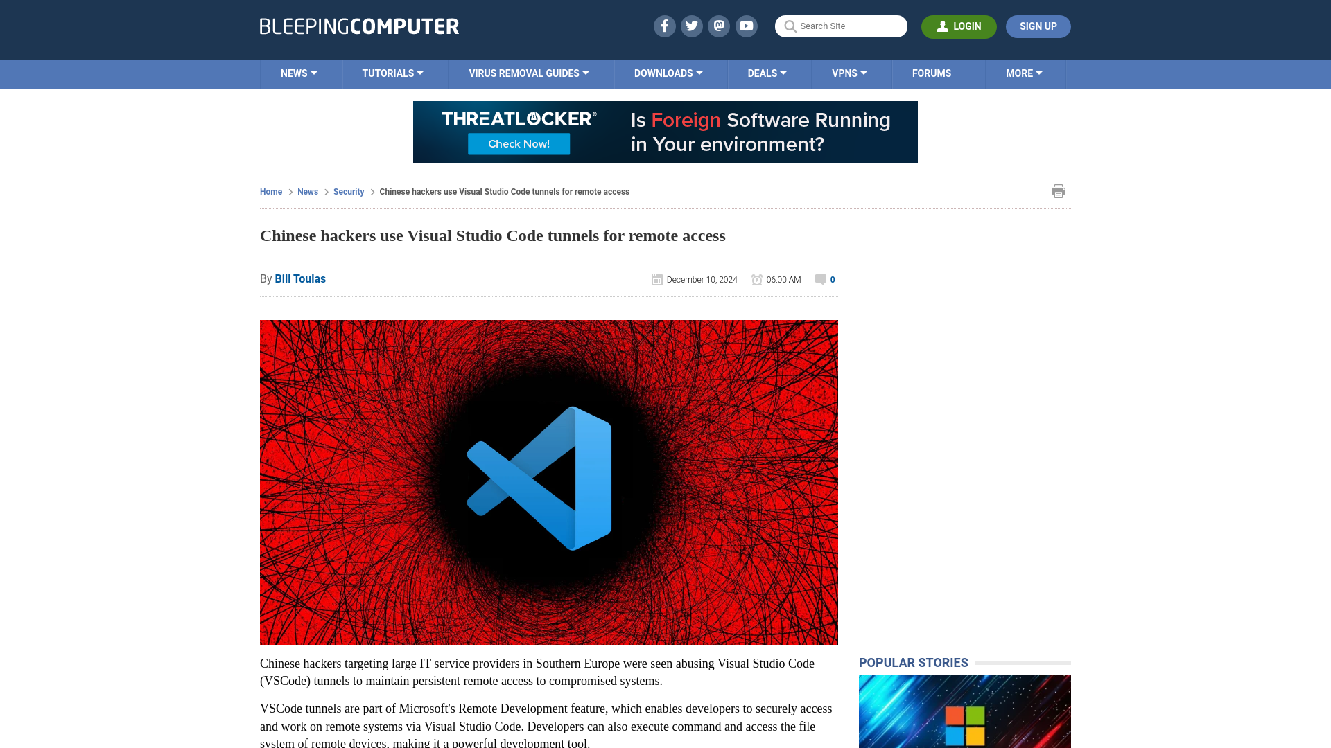 Chinese hackers use Visual Studio Code tunnels for remote access