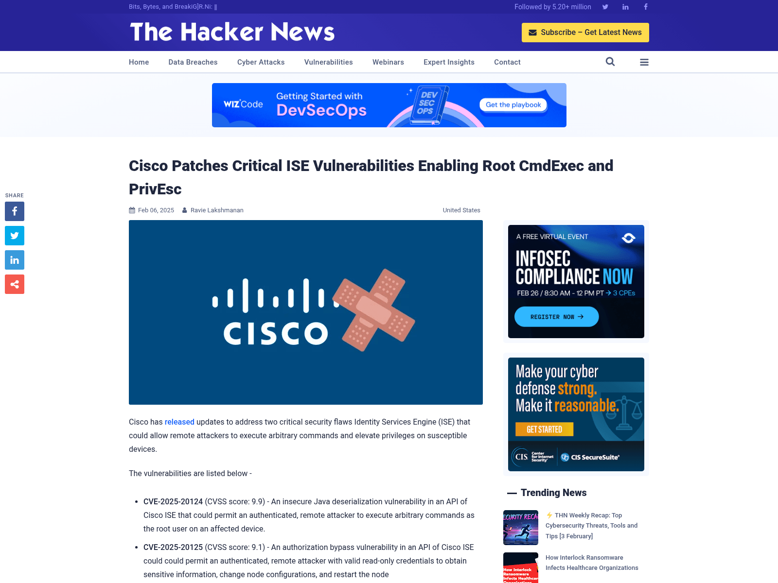 Cisco Patches Critical ISE Vulnerabilities Enabling Root CmdExec and PrivEsc