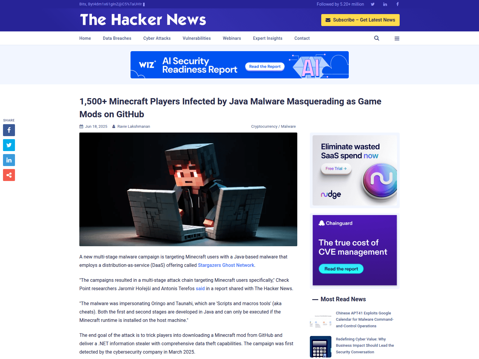 1,500+ Minecraft Players Infected by Java Malware Masquerading as Game Mods on GitHub