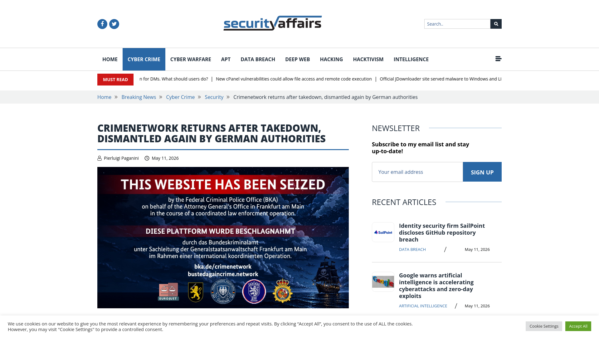 Crimenetwork returns after takedown, dismantled again by German authorities