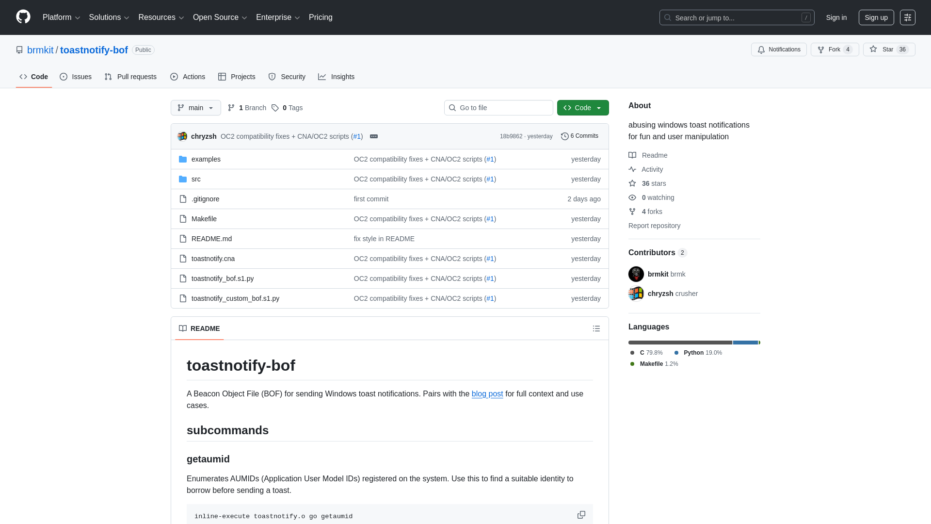 GitHub - brmkit/toastnotify-bof: abusing windows toast notifications for fun and user manipulation · GitHub