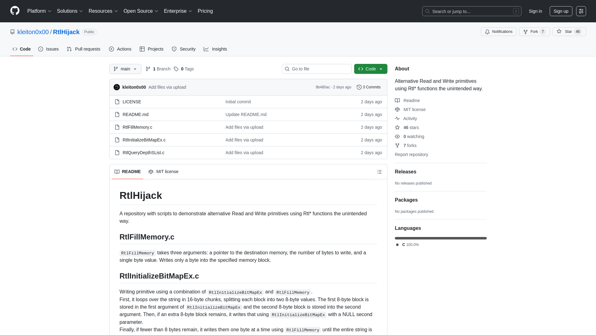 GitHub - kleiton0x00/RtlHijack: Alternative Read and Write primitives using Rtl* functions the unintended way.