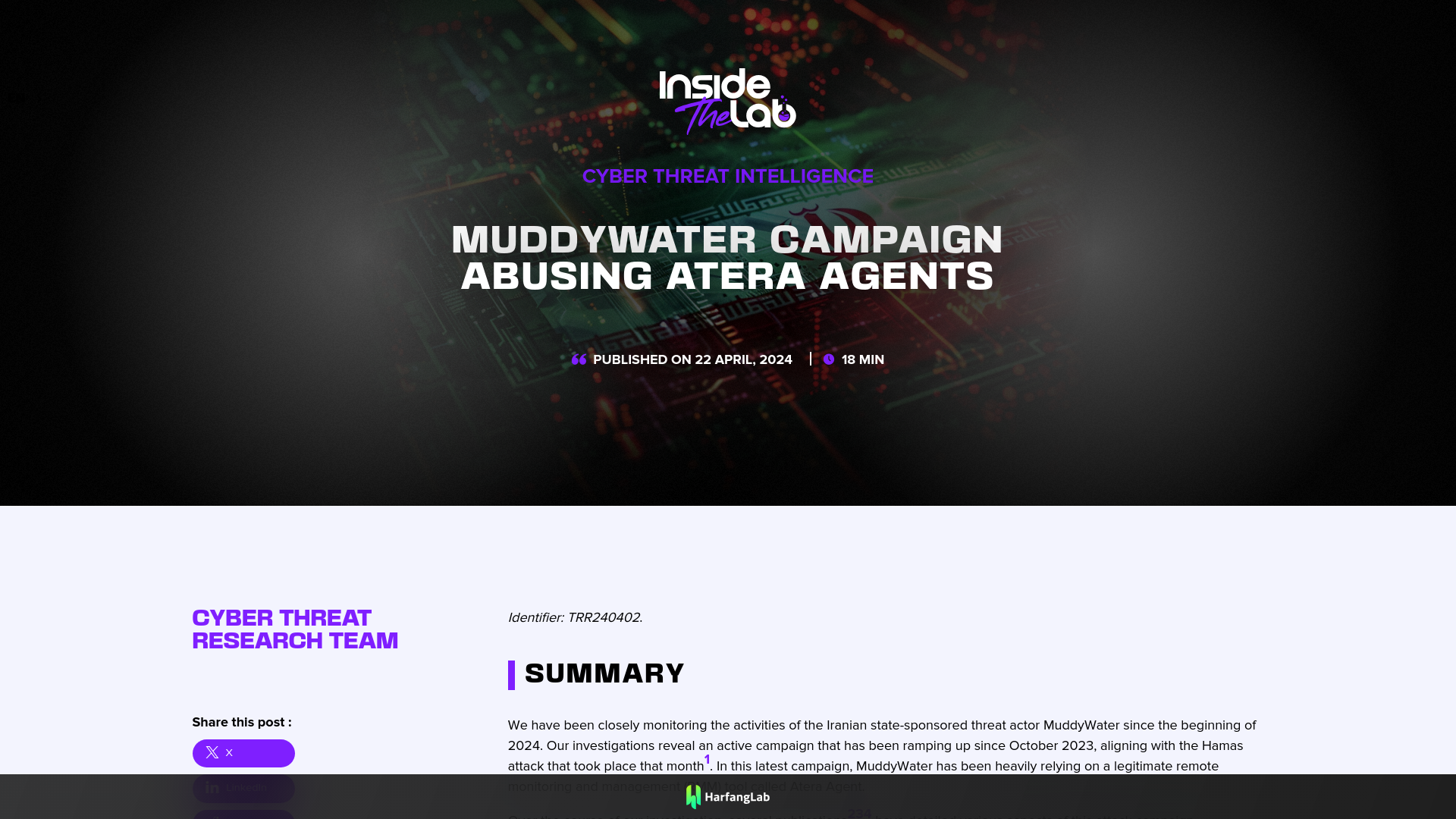 MuddyWater campaign abusing Atera Agents - HarfangLab EDR | Block cyber attacks