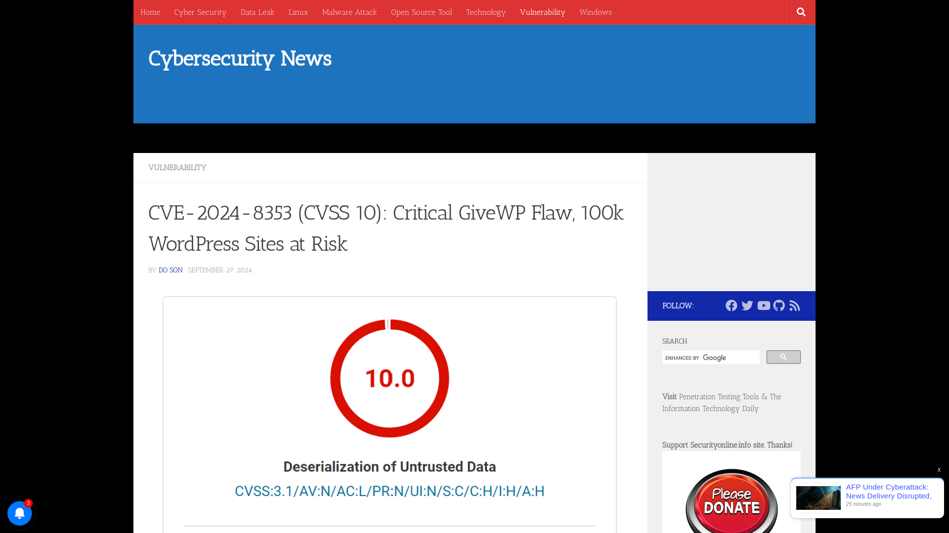 CVE-2024-8353 (CVSS 10): Critical GiveWP Flaw, 100k WordPress Sites at Risk