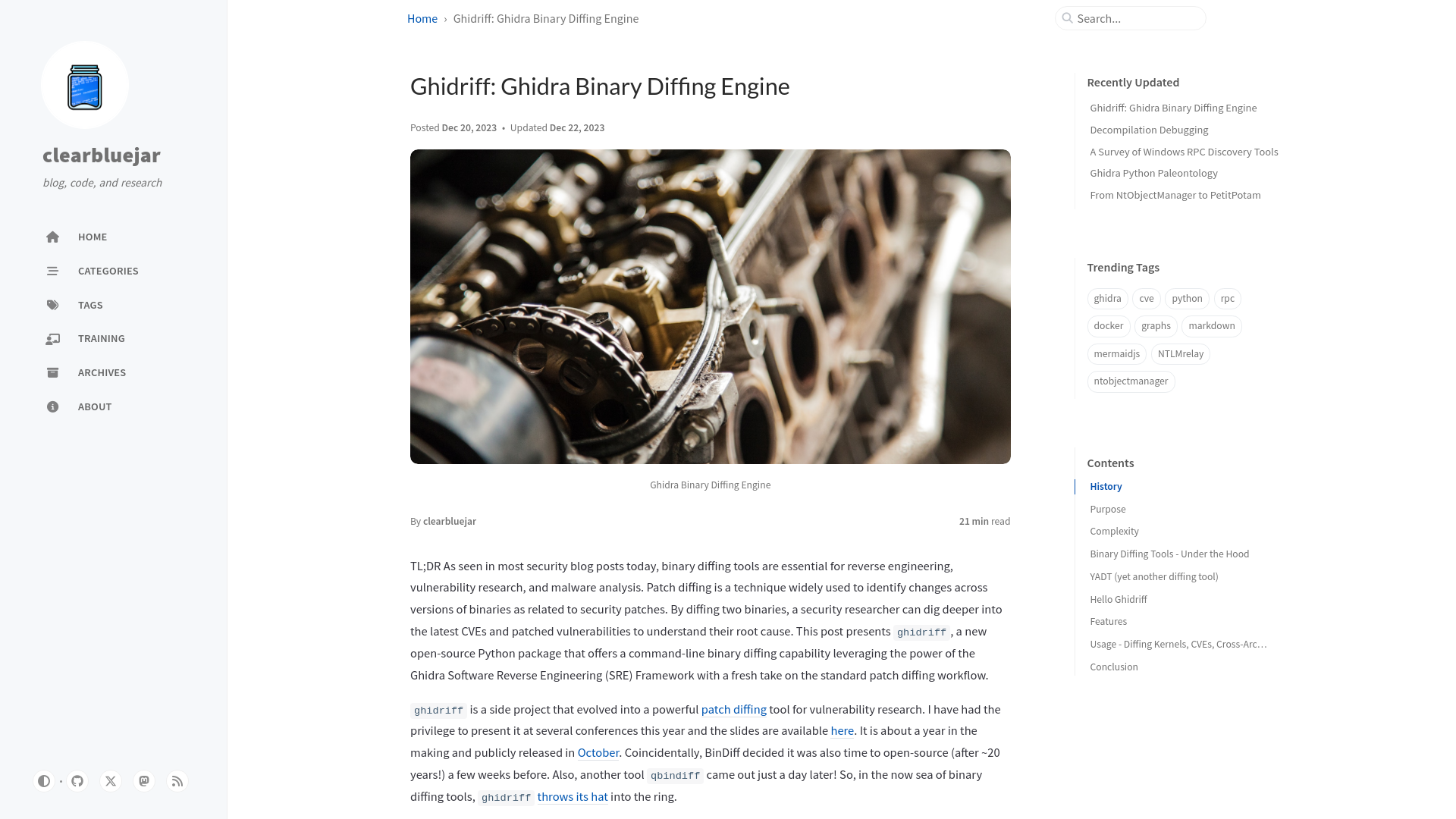 Ghidriff: Ghidra Binary Diffing Engine | clearbluejar