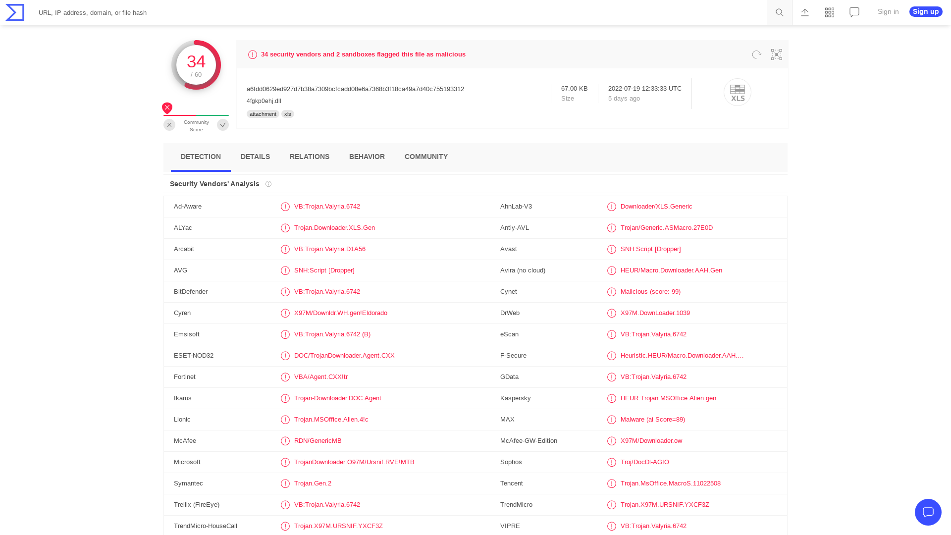 VirusTotal - File - a6fdd0629ed927d7b38a7309bcfcadd08e6a7368b3f18ca49a7d40c755193312