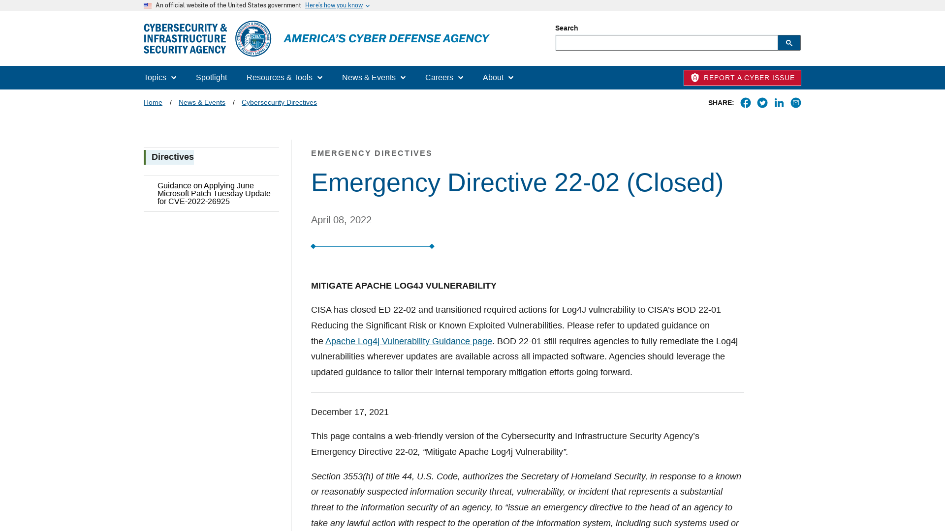Emergency Directive 22-02 (Closed) | CISA