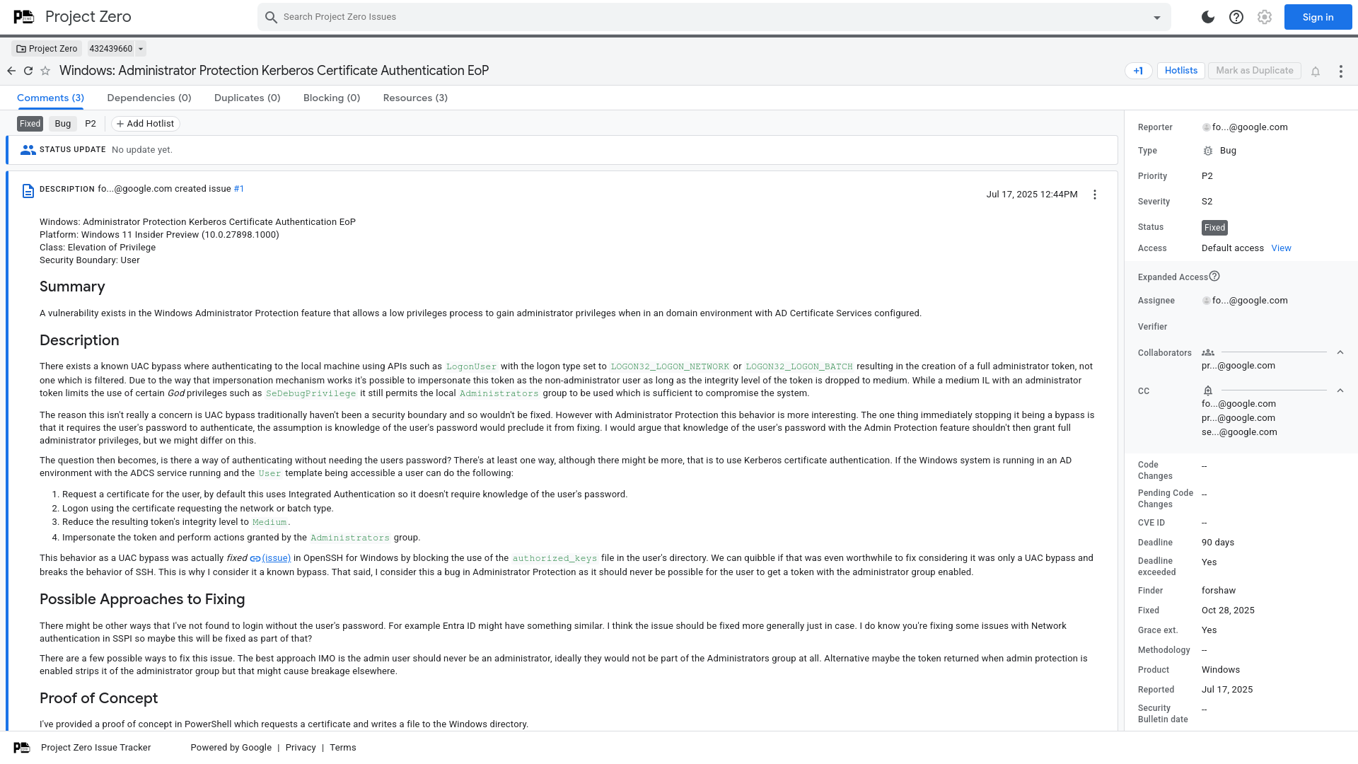 Windows: Administrator Protection Kerberos Certificate Authentication EoP [432439660] - Project Zero