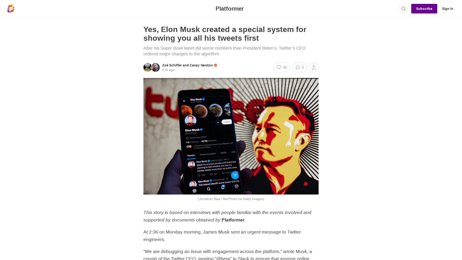 Yes, Elon Musk created a special system for showing you all his tweets first