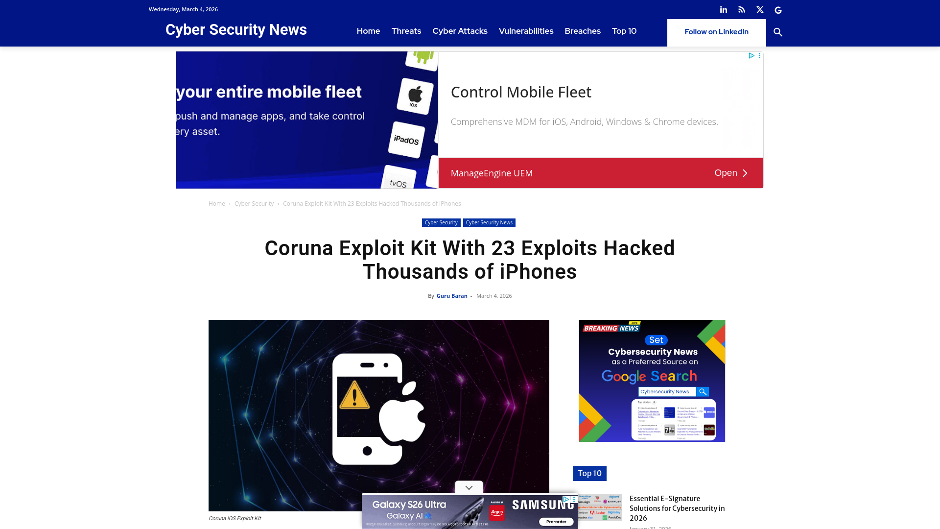 Coruna Exploit Kit With 23 Exploits Hacked Thousands of iPhones