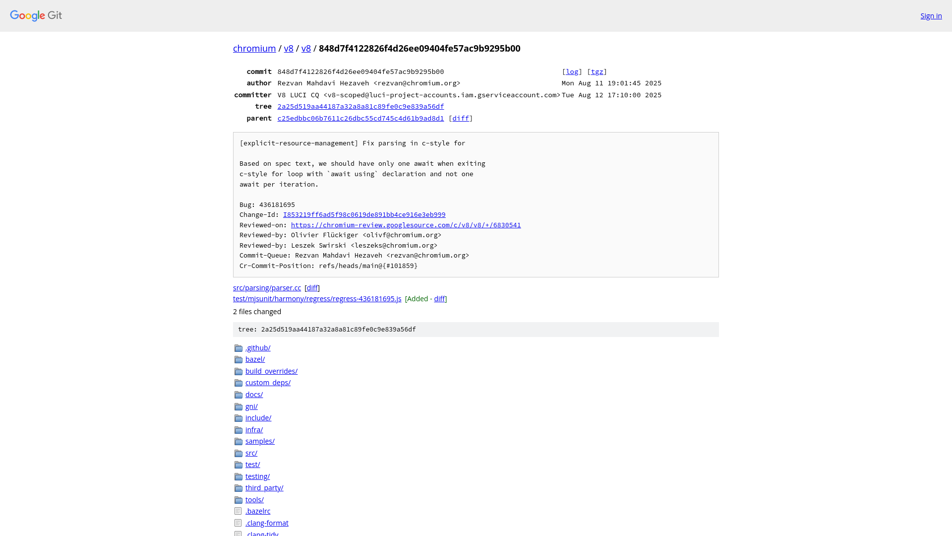 848d7f4122826f4d26ee09404fe57ac9b9295b00 - v8/v8 - Git at Google