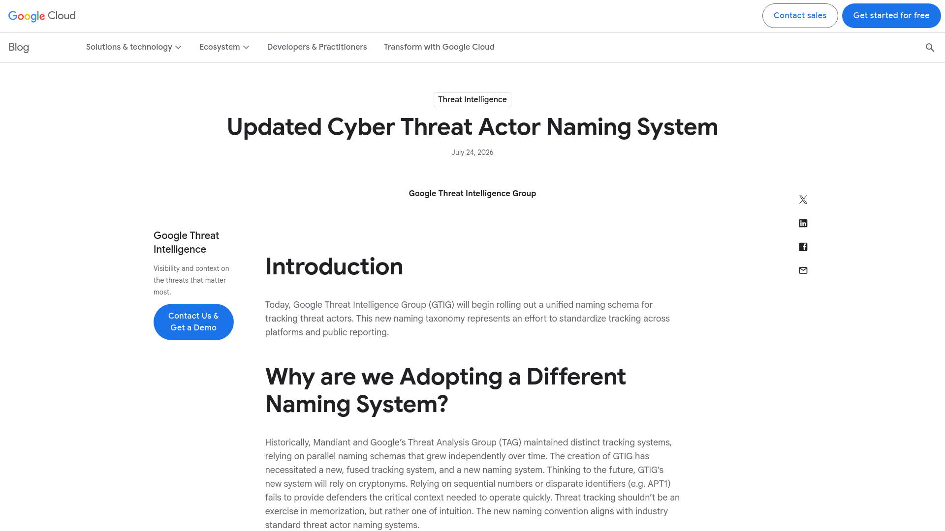Updated Cyber Threat Actor Naming System | Google Cloud Blog