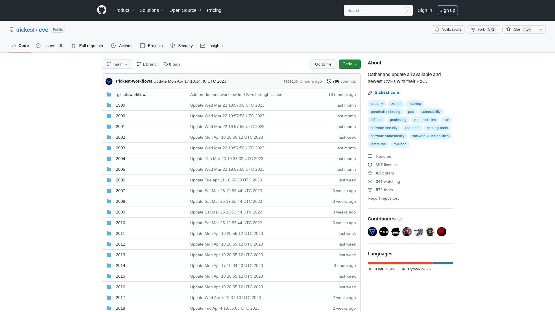 GitHub - trickest/cve: Gather and update all available and newest CVEs with their PoC.