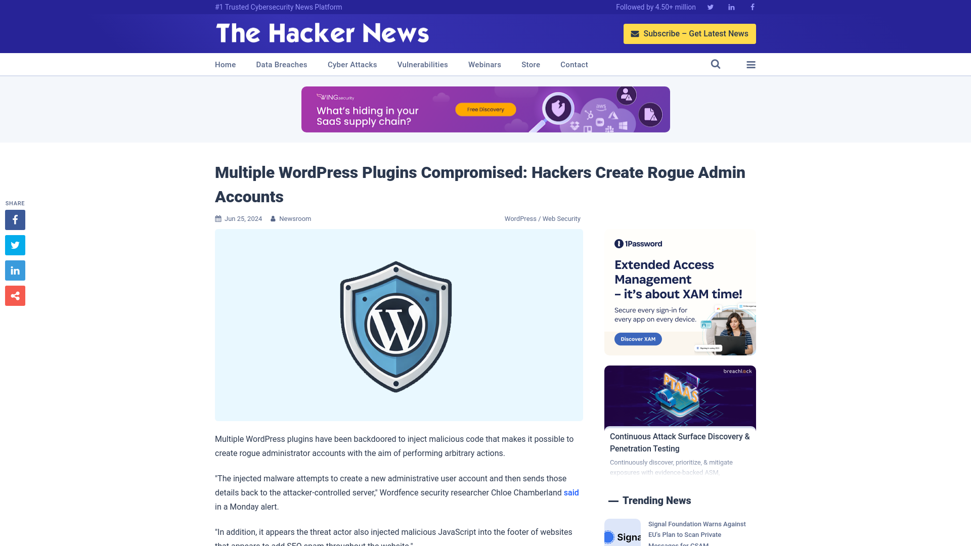 Multiple WordPress Plugins Compromised: Hackers Create Rogue Admin Accounts