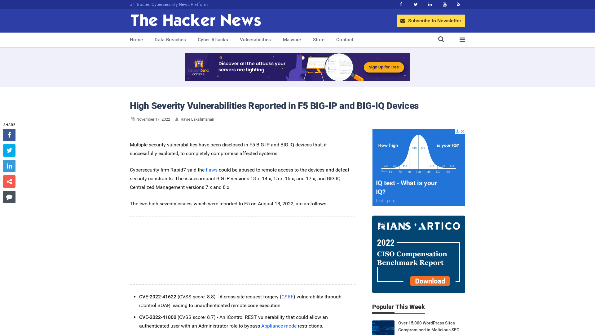 High Severity Vulnerabilities Reported in F5 BIG-IP and BIG-IQ Devices