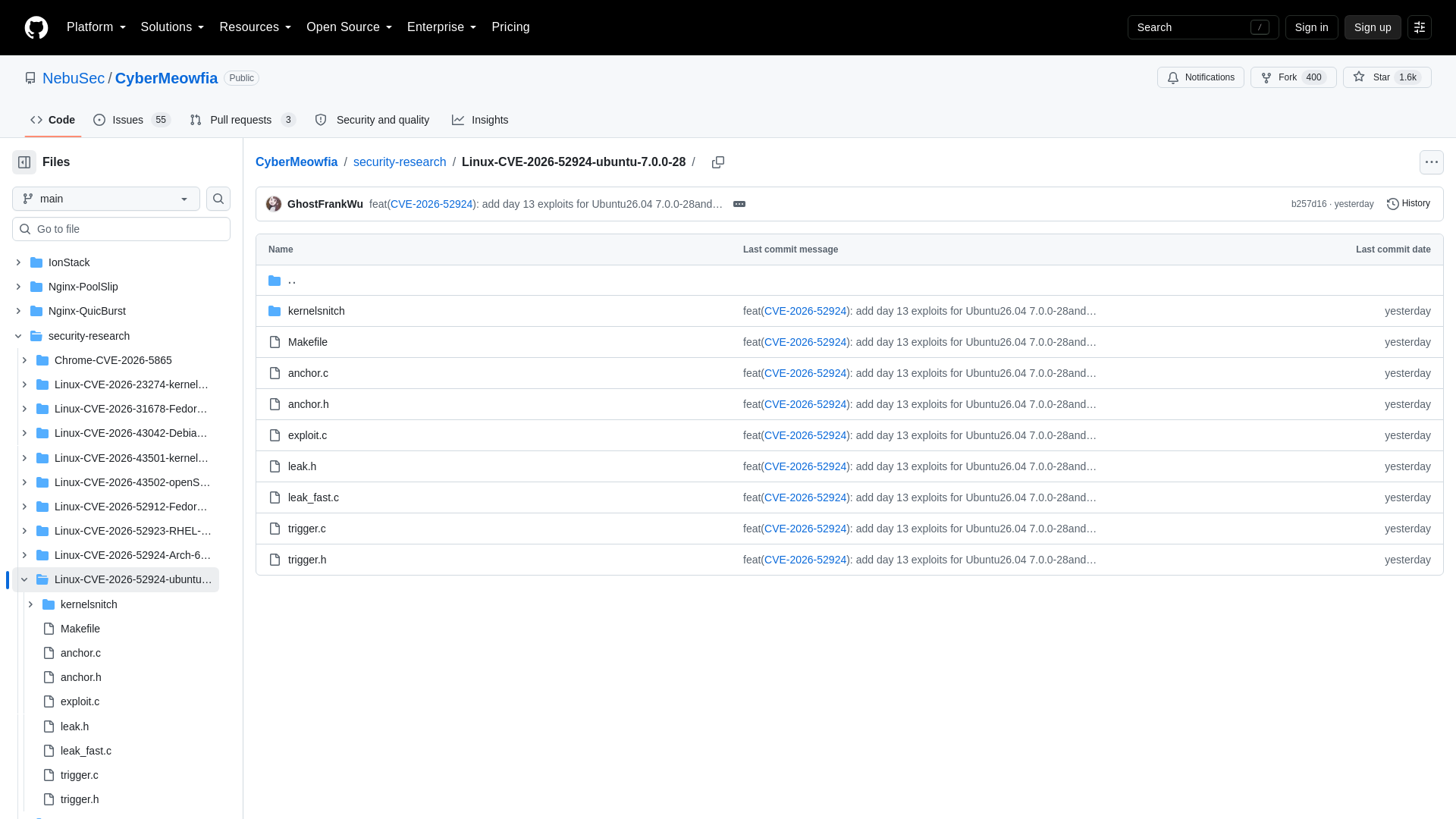 CyberMeowfia/security-research/Linux-CVE-2026-52924-ubuntu-7.0.0-28 at main · NebuSec/CyberMeowfia · GitHub