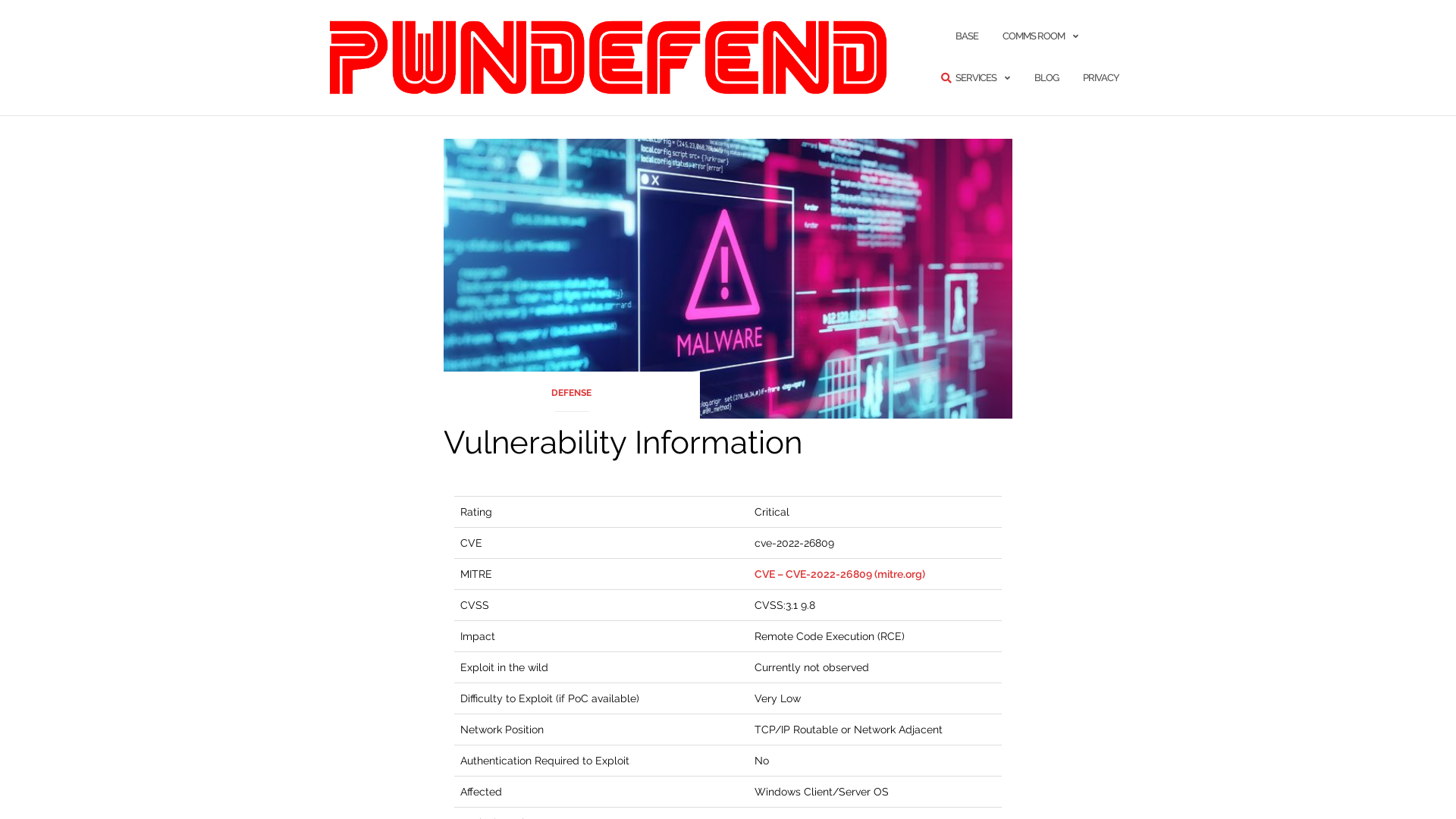CVE-2022-26809 – Critical Windows RPC Vulnerability – PwnDefend