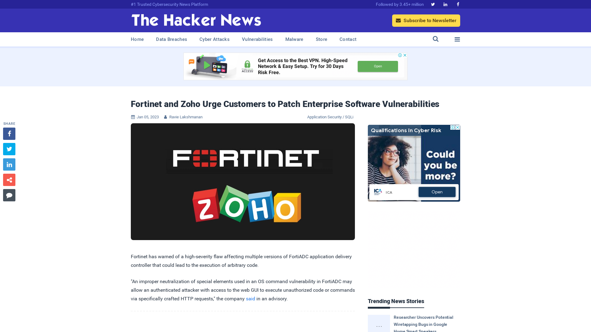 Fortinet and Zoho Urge Customers to Patch Enterprise Software Vulnerabilities