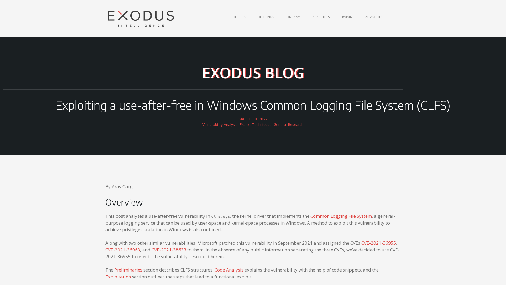 Exploiting a use-after-free in Windows Common Logging File System (CLFS) - Exodus Intelligence