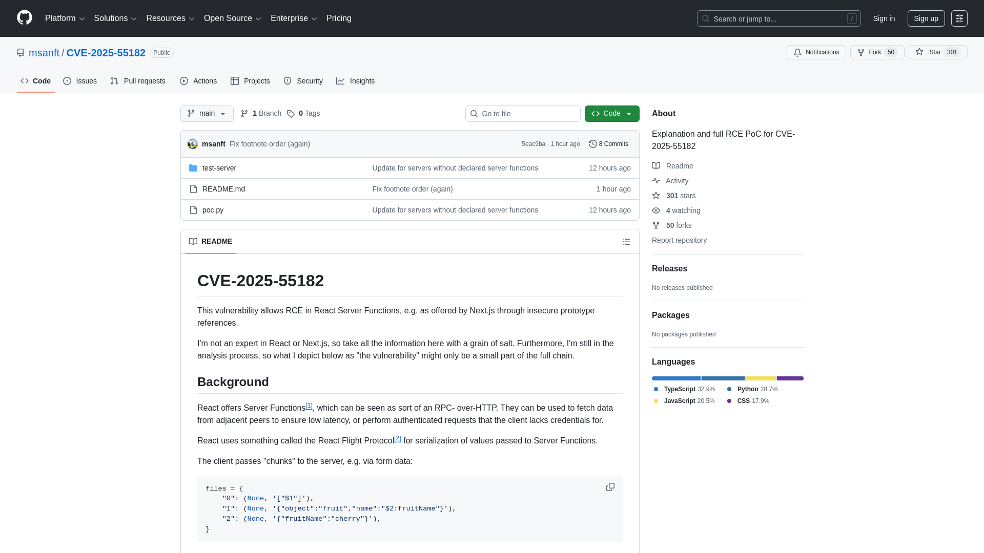 GitHub - msanft/CVE-2025-55182: Explanation and full RCE PoC for CVE-2025-55182