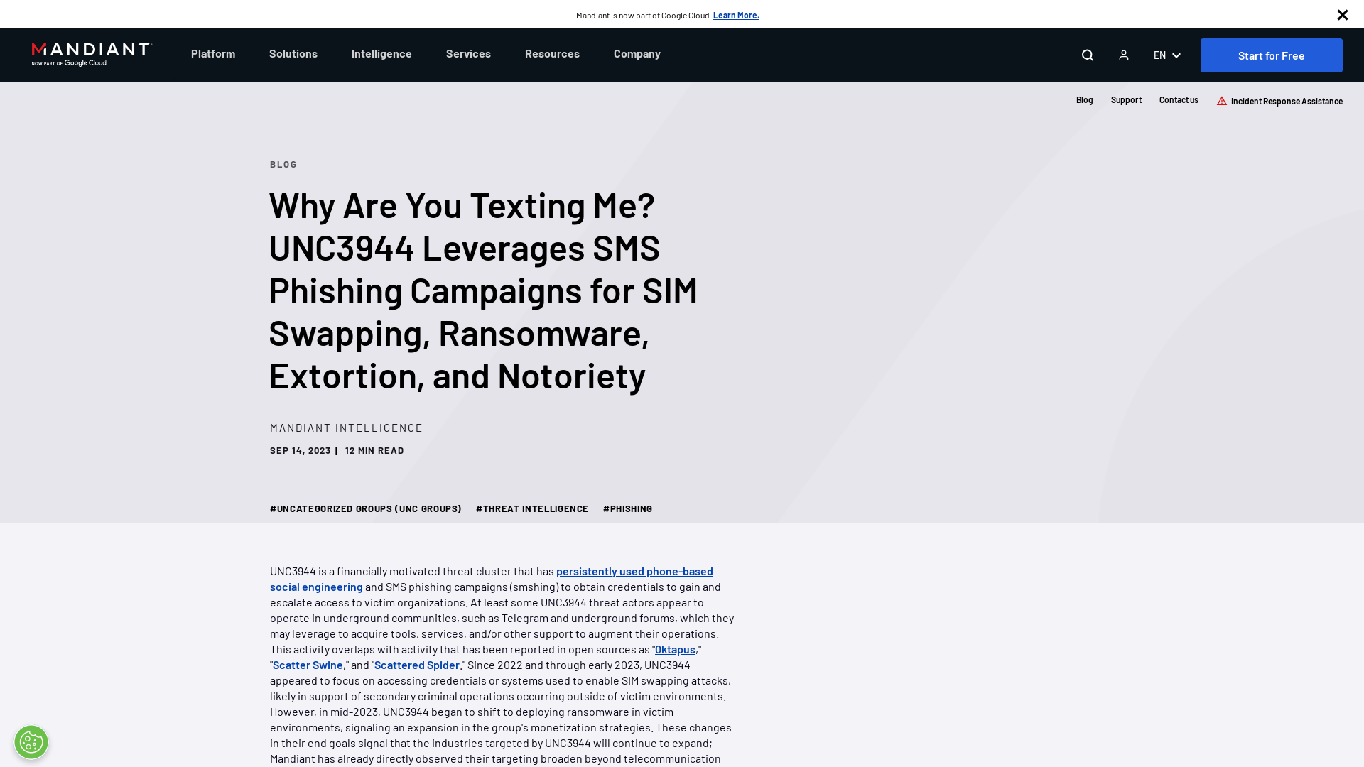 UNC3944 Leverages SMS Phishing Campaigns for SIM Swapping, Ransomware, Extortion, and Notoriety | Mandiant