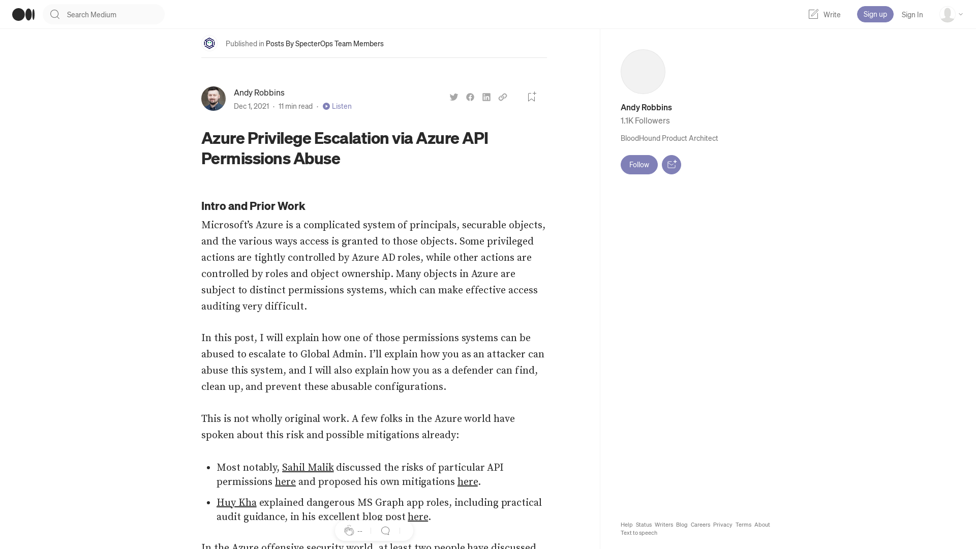 Azure Privilege Escalation via Azure API Permissions Abuse | by Andy Robbins | Posts By SpecterOps Team Members