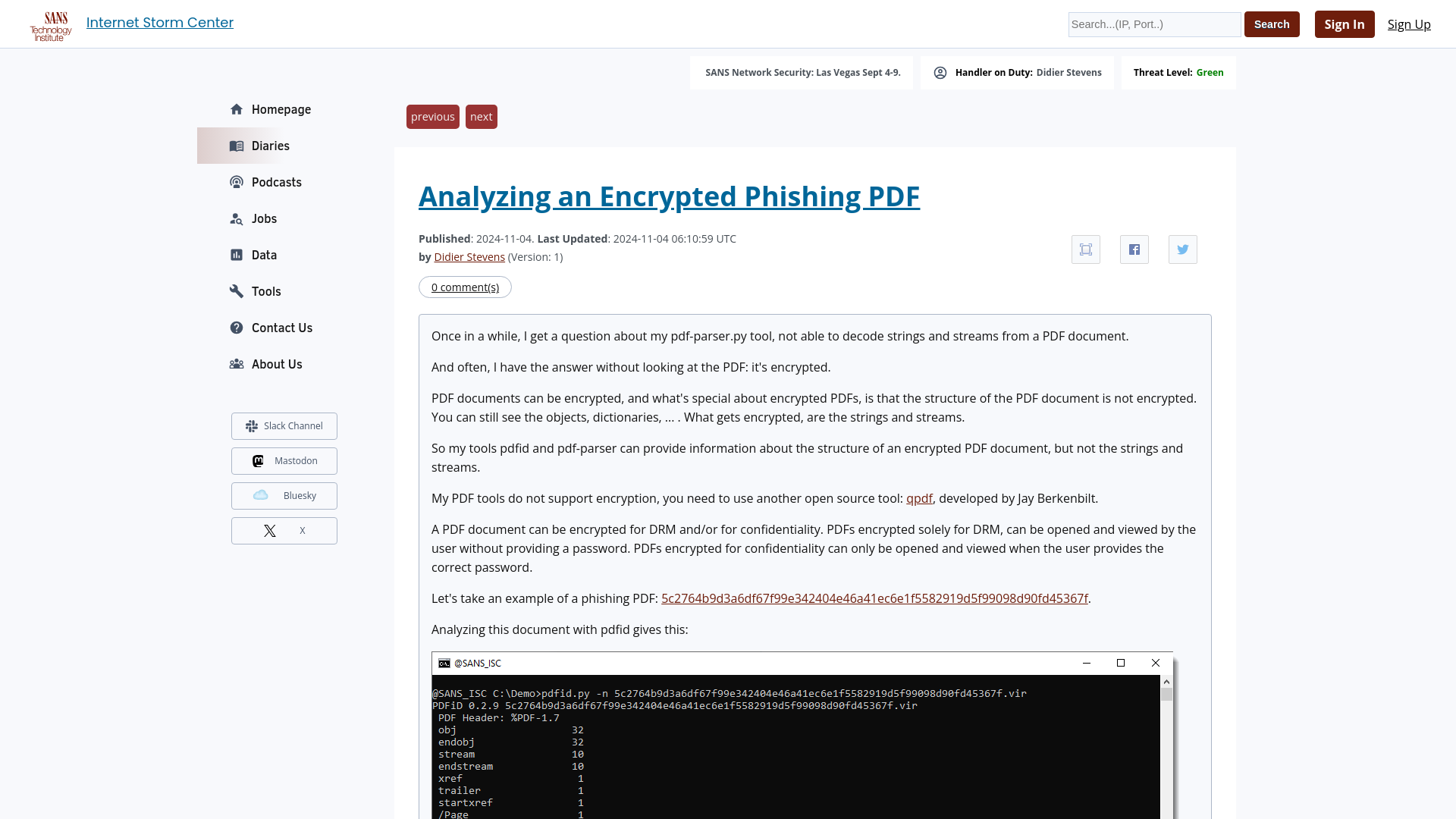 Analyzing an Encrypted Phishing PDF - SANS Internet Storm Center