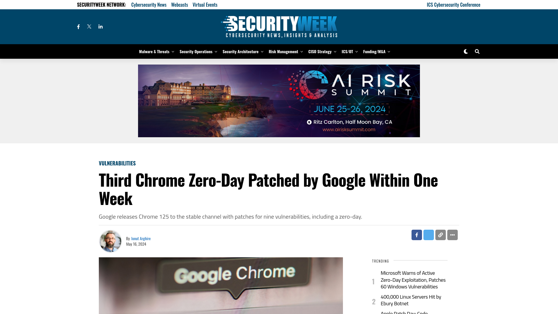 Third Chrome Zero-Day Patched by Google Within One Week - SecurityWeek