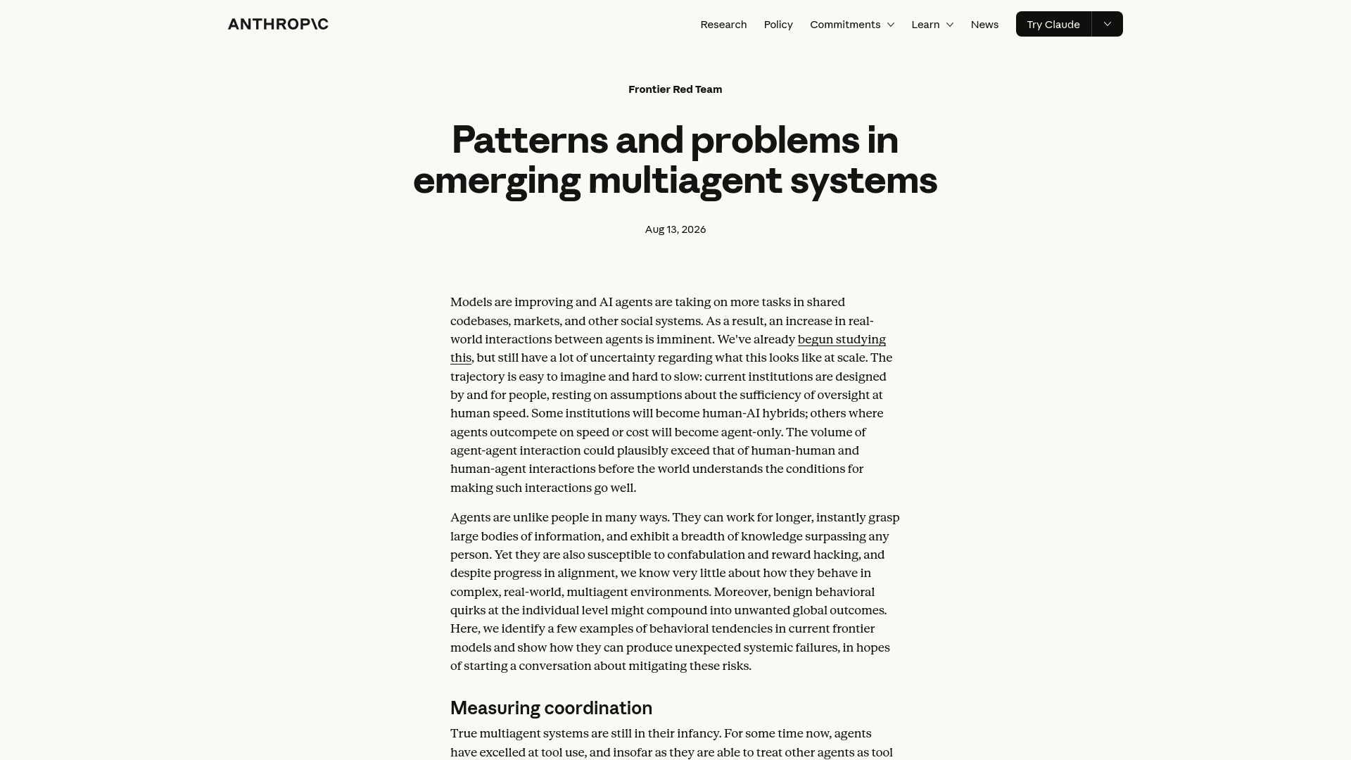 Patterns and problems in multiagent systems \ Anthropic
