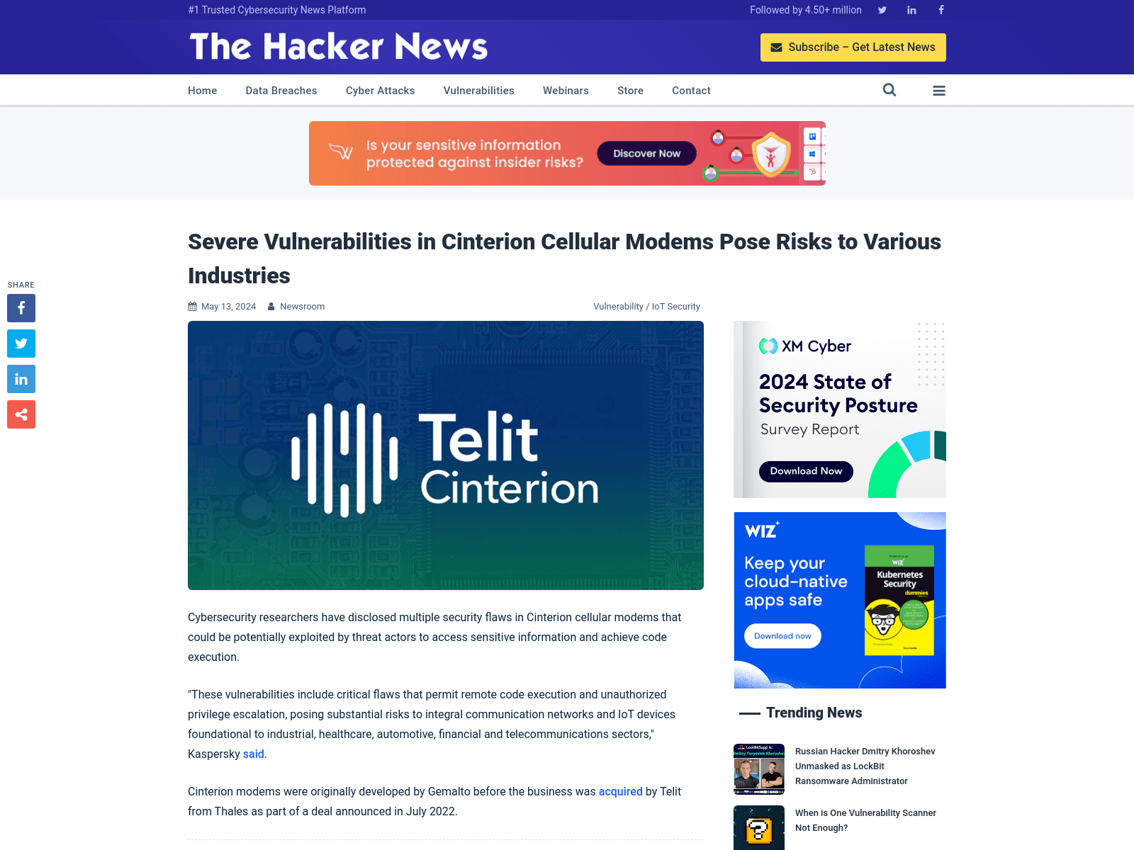 Severe Vulnerabilities in Cinterion Cellular Modems Pose Risks to Various Industries