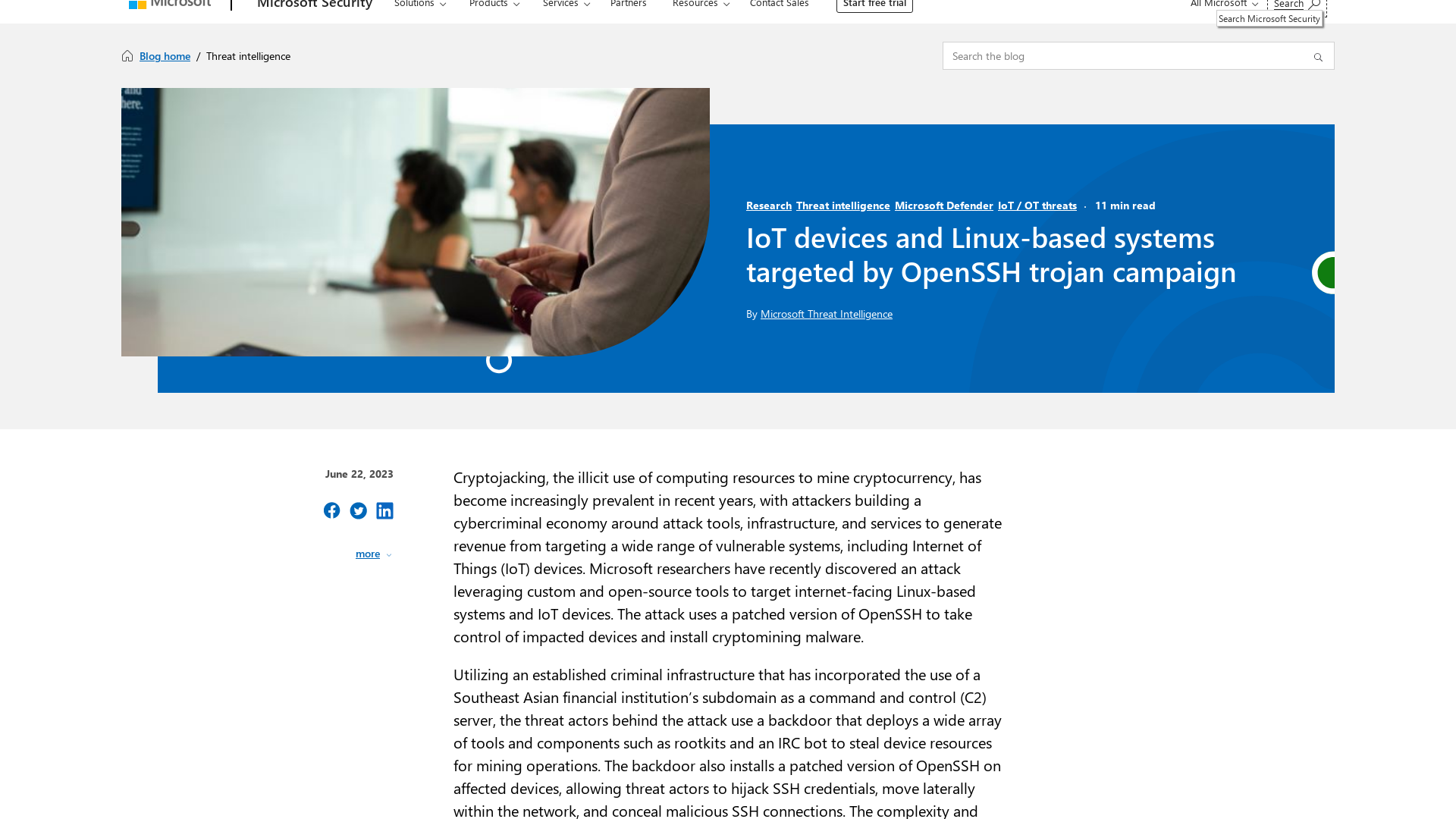 IoT devices and Linux-based systems targeted by OpenSSH trojan campaign | Microsoft Security Blog