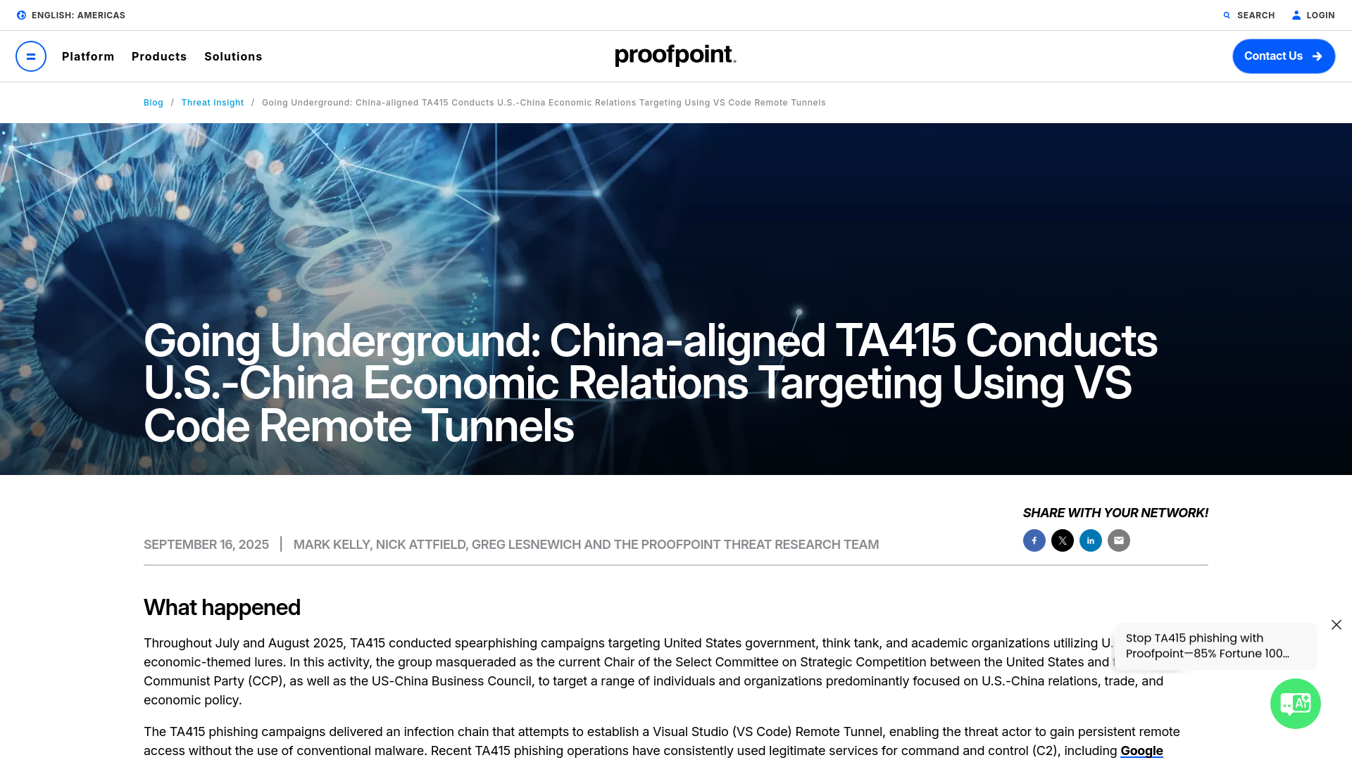 Going Underground: China-aligned TA415 Conducts U.S.-China Economic Relations Targeting Using VS Code Remote Tunnels | Proofpoint US