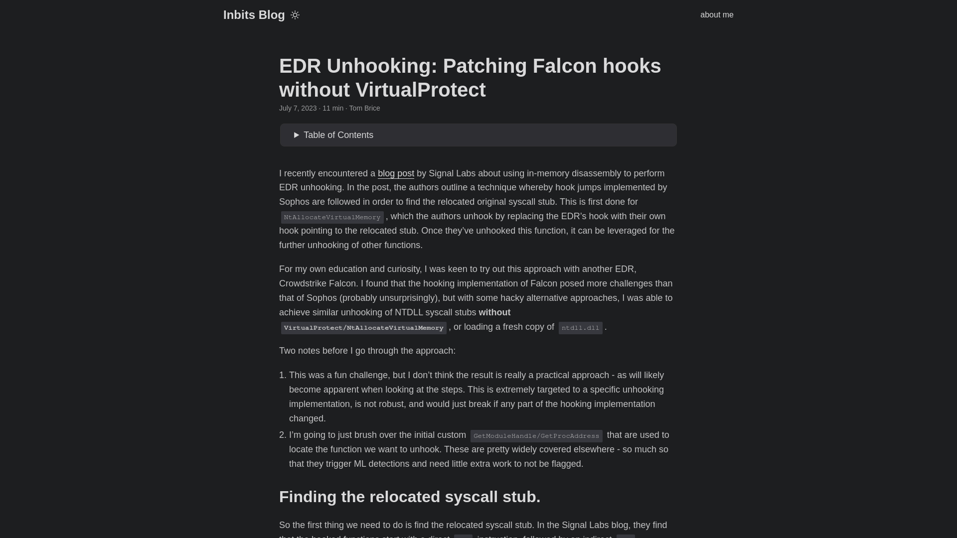 EDR Unhooking: Patching Falcon hooks without VirtualProtect | Inbits Blog