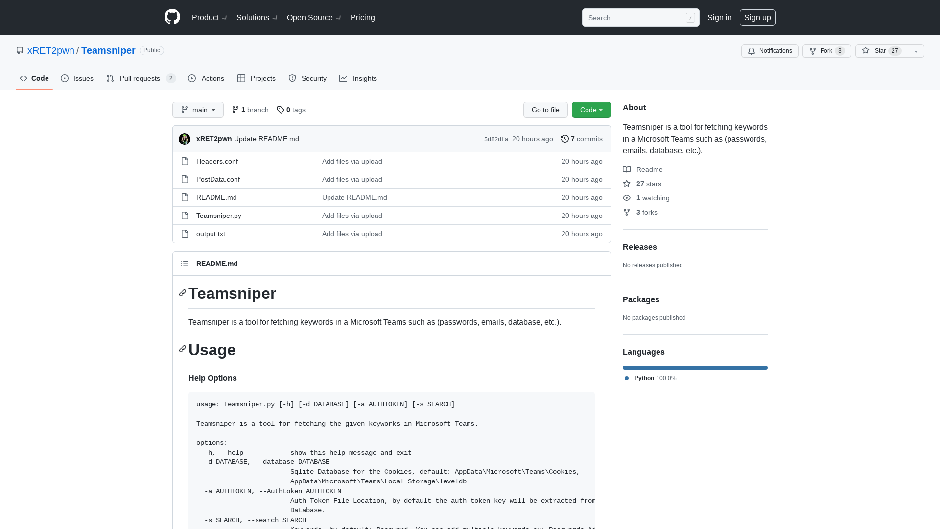 GitHub - xRET2pwn/Teamsniper: Teamsniper is a tool for fetching keywords in a Microsoft Teams such as (passwords, emails, database, etc.).